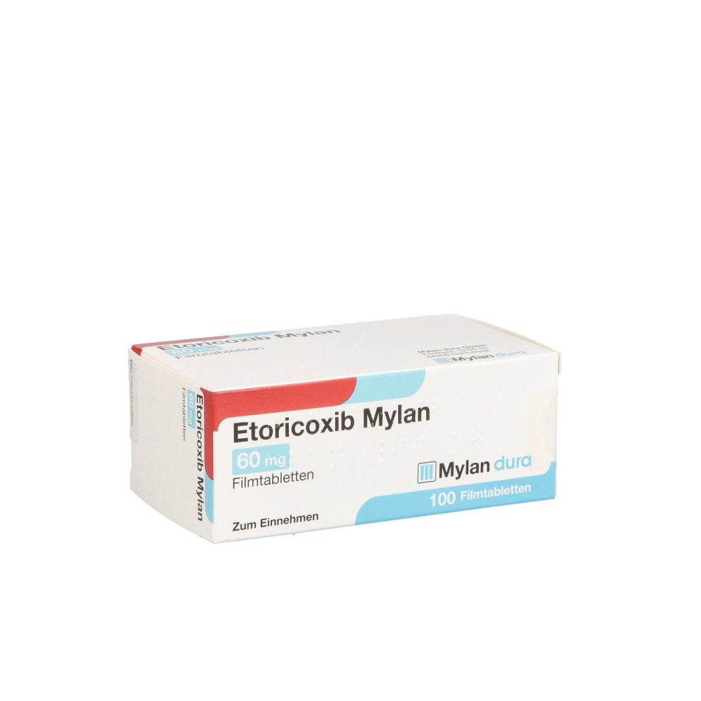Das Produktfoto zeigt Etoricoxib Mylan 60 Mg Filmtabletten (100 stk) PZN 12643281