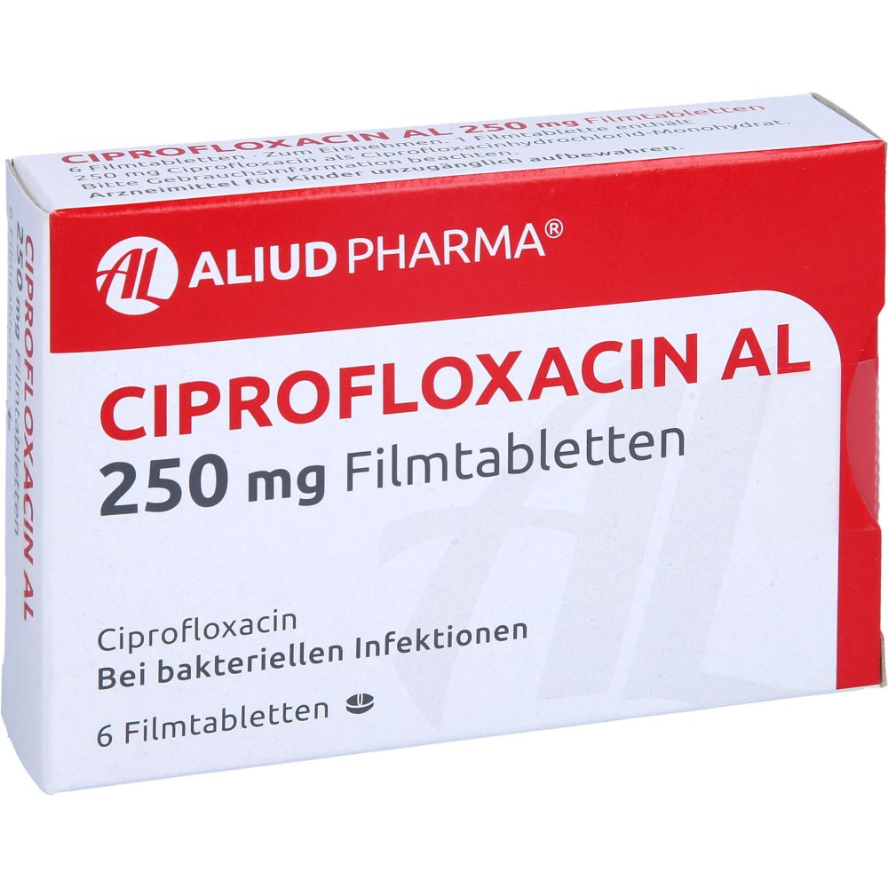Das Produktfoto zeigt Ciprofloxacin Al 250 Mg Filmtabletten (6 stk) PZN 12644530