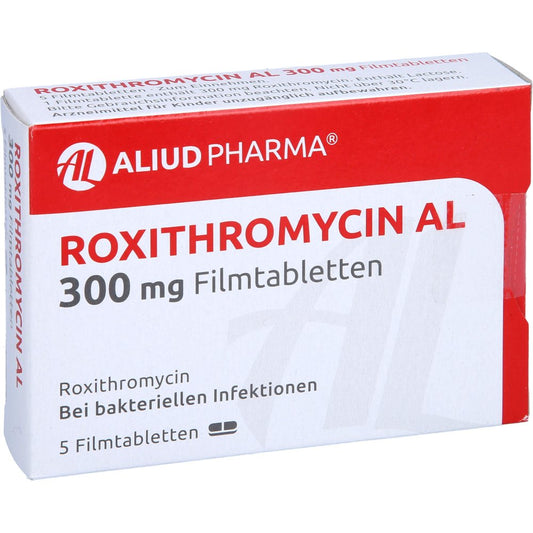 Das Produktfoto zeigt Roxithromycin Al 300 Mg Filmtabletten (5 stk) PZN 12644671