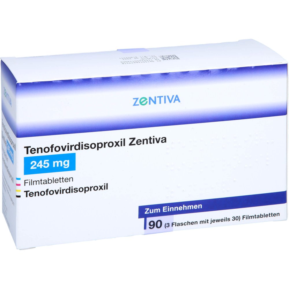 Das Produktfoto zeigt Tenofovirdisoproxil Zentiva 245 Mg Filmtabletten (3X30 stk) PZN 12647741
