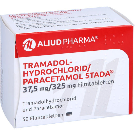 Das Produktfoto zeigt Tramadolhydr./Paracetamol Stada 37,5mg/325mg Aliud (50 stk) PZN 12650772