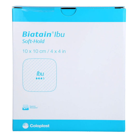 Das Produktfoto zeigt Biatain Ibu Schaumverband 10x10 Cm Sanft Haftend (5 stk) PZN 12653612