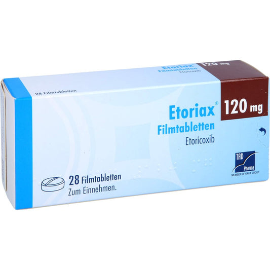 Das Produktfoto zeigt Etoriax 120 Mg Filmtabletten (28 stk) PZN 12653983