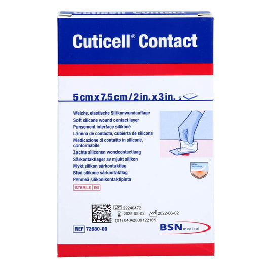 Das Produktfoto zeigt Cuticell Contact 5x7,5 Cm Verband (5 stk) PZN 12655870