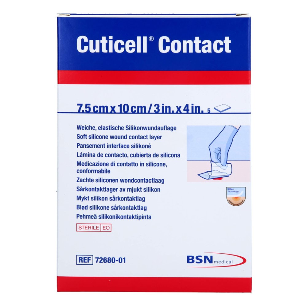 Das Produktfoto zeigt Cuticell Contact 7,5x10 Cm Verband (5 stk) PZN 12655887