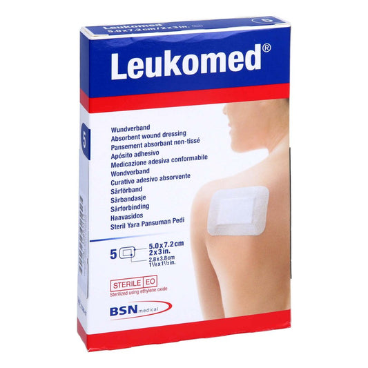 Das Produktfoto zeigt Leukomed Sterile Pflaster 5x7,2 Cm (5 stk) PZN 12657113