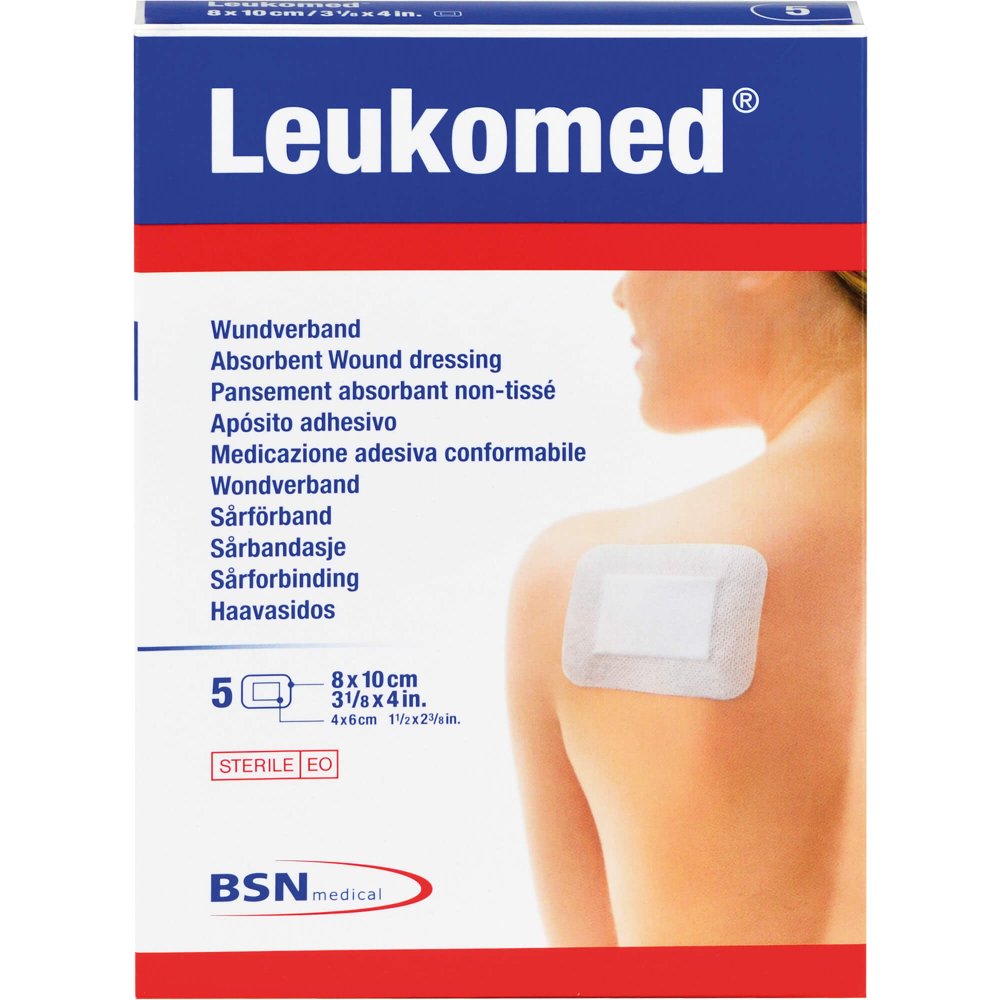 Das Produktfoto zeigt Leukomed Sterile Pflaster 8x10 Cm (5 stk) PZN 12657136