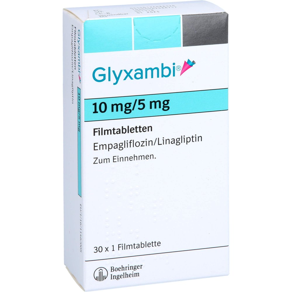 Das Produktfoto zeigt Glyxambi 10 Mg/5 Mg Filmtabletten (30 stk) PZN 12668832