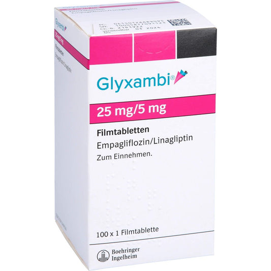 Das Produktfoto zeigt Glyxambi 25 Mg/5 Mg Filmtabletten (100 stk) PZN 12668909