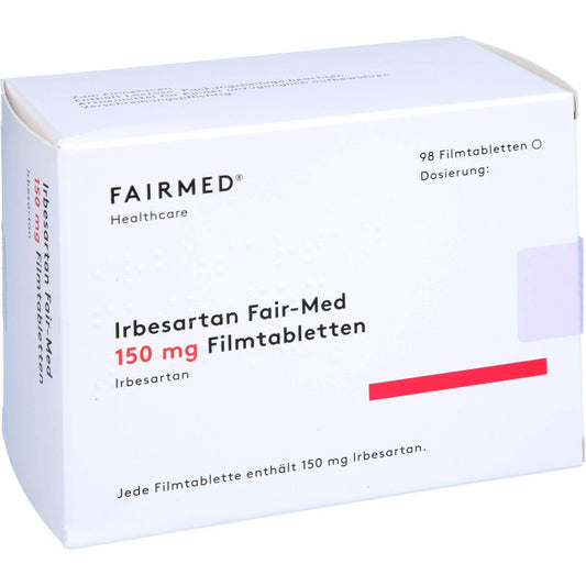 Das Produktfoto zeigt Irbesartan Fair-Med 150 Mg Filmtabletten (98 stk) PZN 12700300