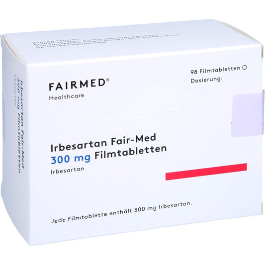 Das Produktfoto zeigt Irbesartan Fair-Med 300 Mg Filmtabletten (98 stk) PZN 12700346