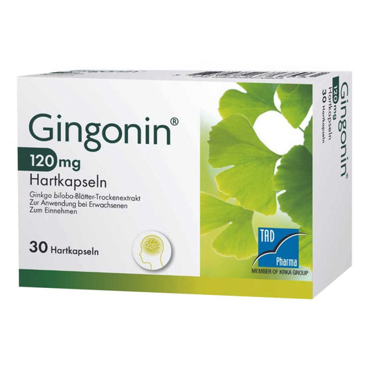 Das Produktfoto zeigt Gingonin 120 Mg Hartkapseln (30 stk) PZN 12724855