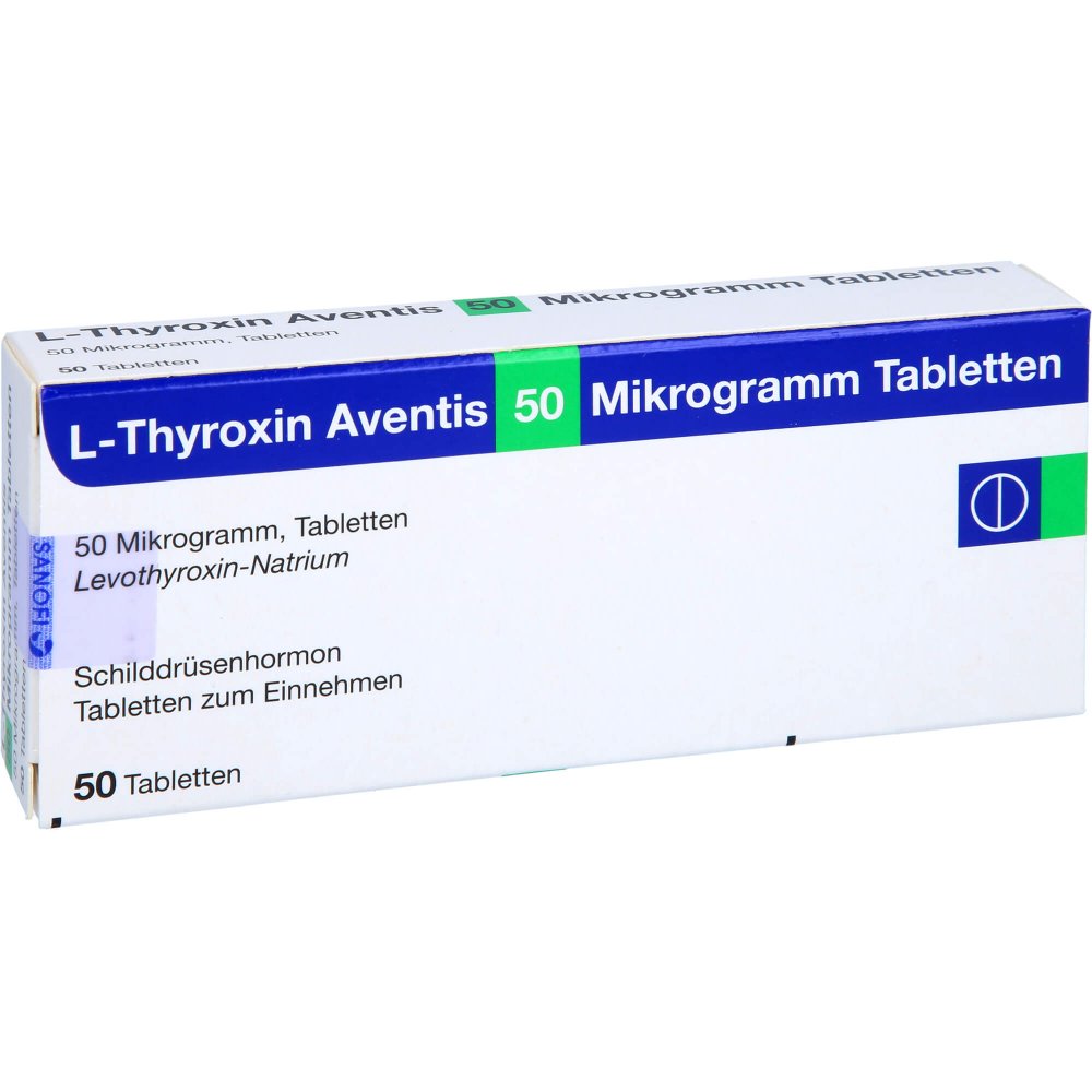 Das Produktfoto zeigt L-Thyroxin Aventis 50 Μg Tabletten (50 stk) PZN 12727078