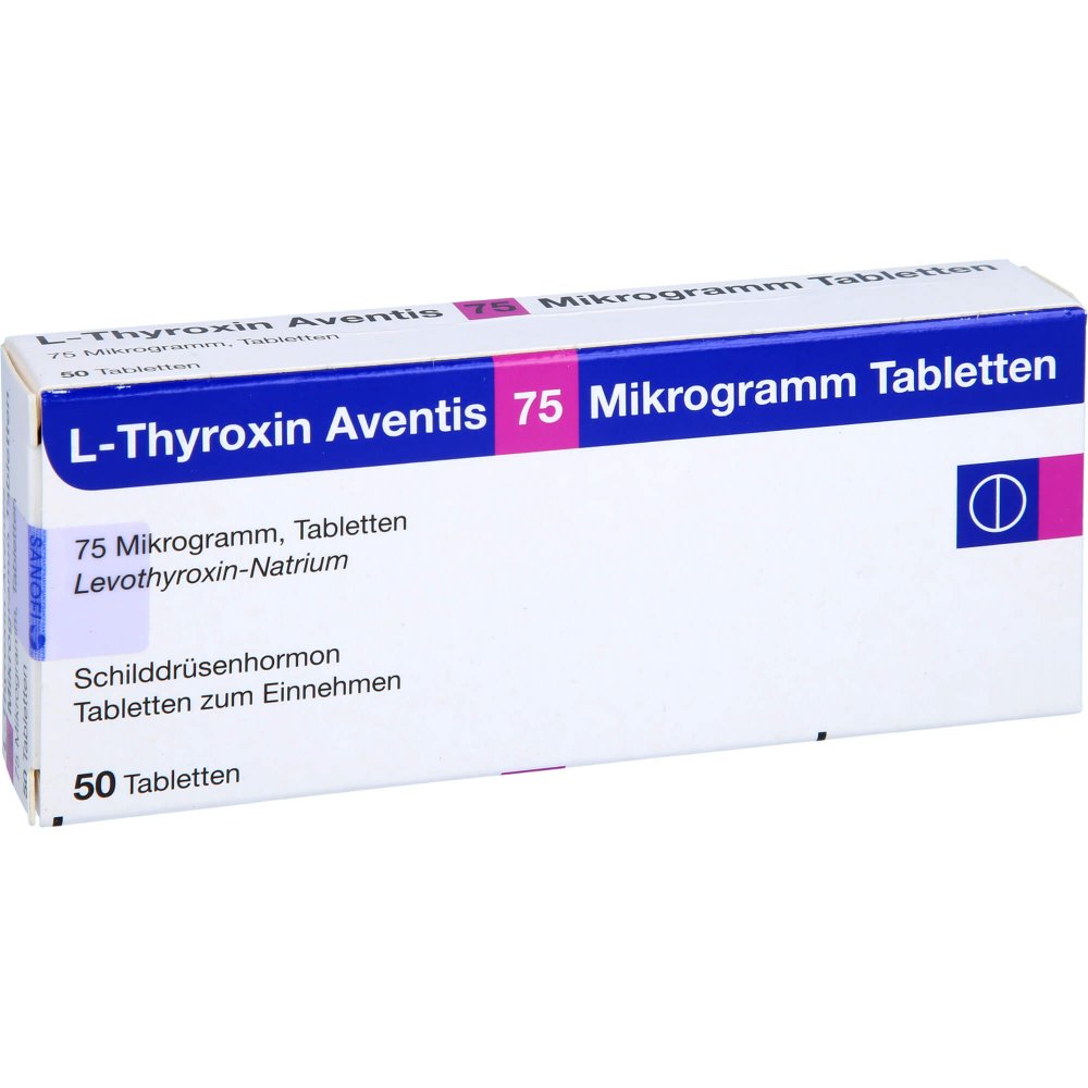 Das Produktfoto zeigt L-Thyroxin Aventis 75 Μg Tabletten (50 stk) PZN 12727090