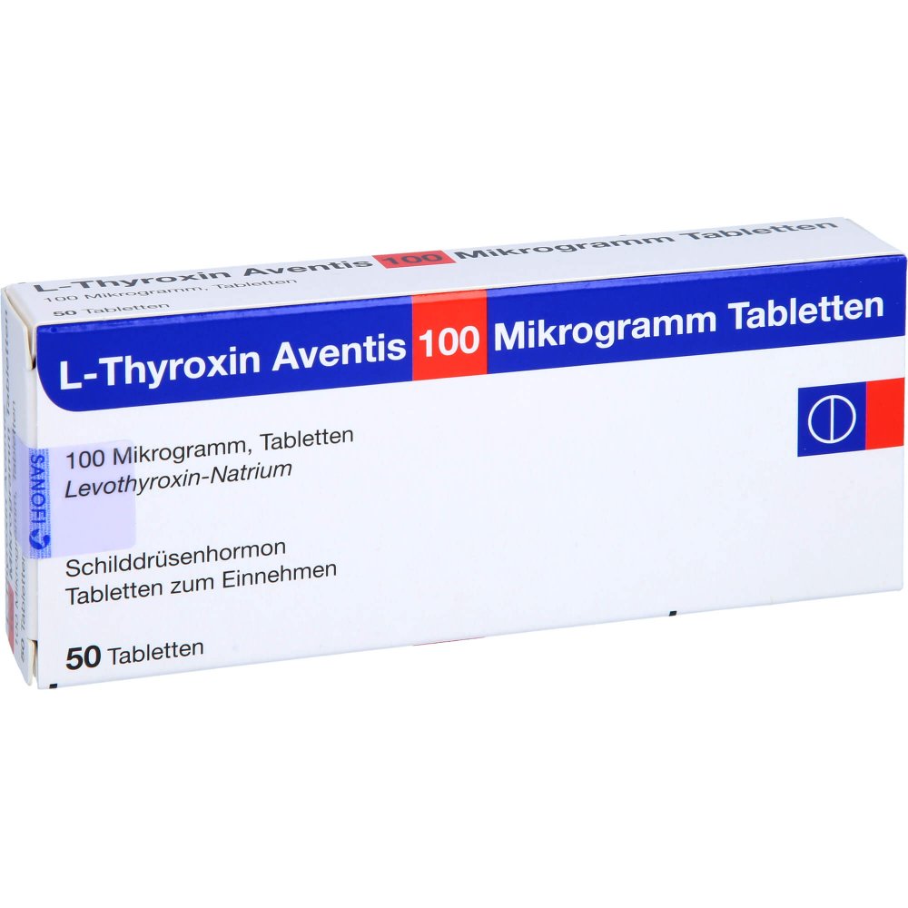 Das Produktfoto zeigt L-Thyroxin Aventis 100 Μg Tabletten (50 stk) PZN 12727115