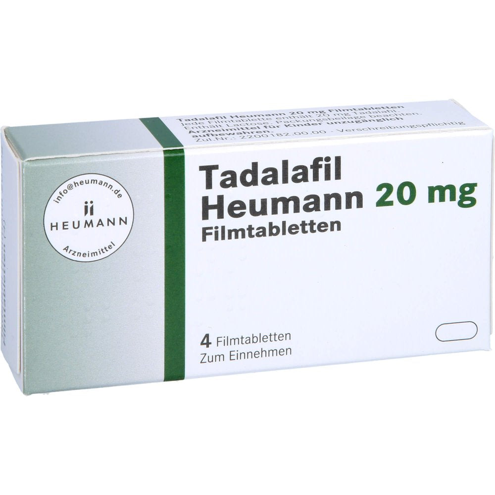 Das Produktfoto zeigt Tadalafil Heumann 20 Mg Filmtabletten (4 stk) PZN 12728126