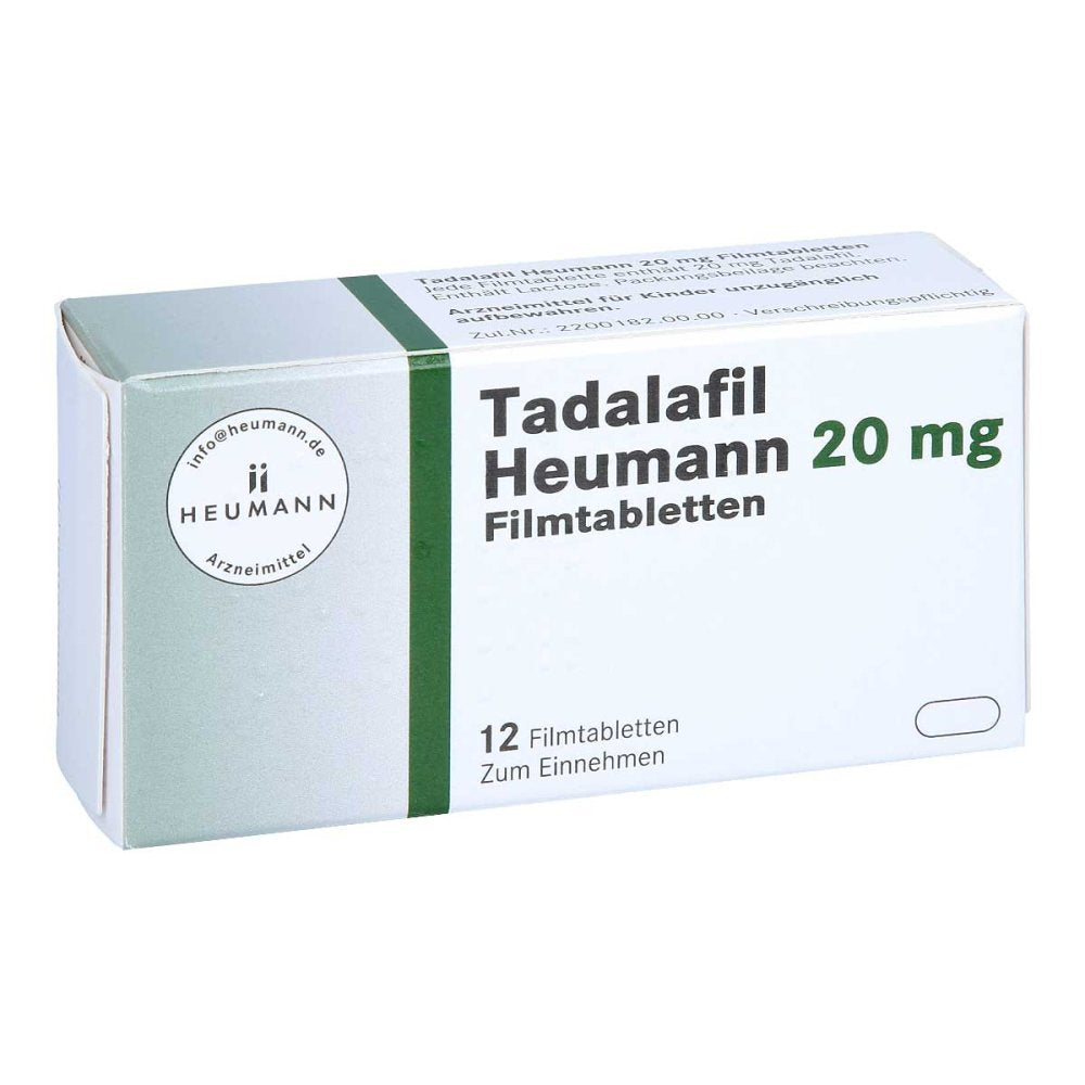 Das Produktfoto zeigt Tadalafil Heumann 20 Mg Filmtabletten (12 stk) PZN 12728149