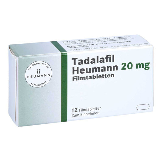 Das Produktfoto zeigt Tadalafil Heumann 20 Mg Filmtabletten (12 stk) PZN 12728149
