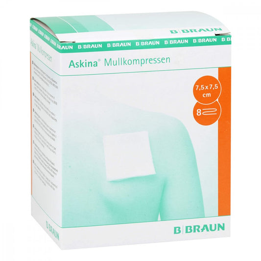 Das Produktfoto zeigt Askina Mullkompressen 7,5x7,5 Cm Steril (25X2 stk) PZN 12735729