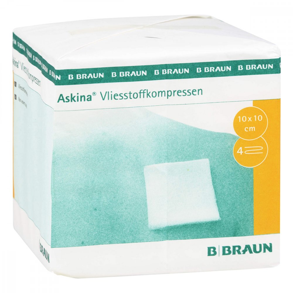 Das Produktfoto zeigt Askina Vliesstoffkompr.Unsteril 10x10 Cm 4fach (100 stk) PZN 12736597