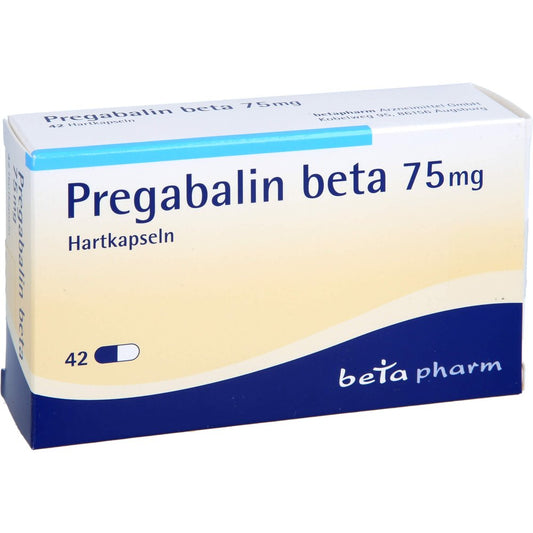 Das Produktfoto zeigt Pregabalin Beta 75 Mg Hartkapseln (42 stk) PZN 12740357