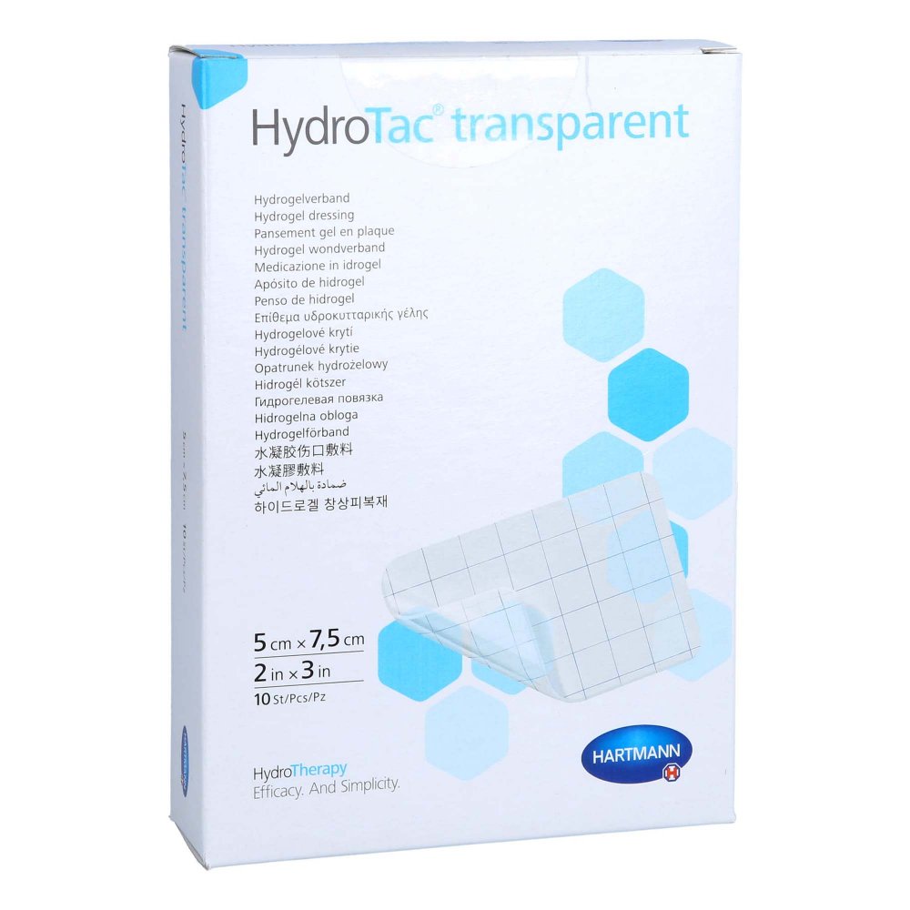 Das Produktfoto zeigt Hydrotac Transparent Hydrogelverb.5x7,5 Cm (10 stk) PZN 12801685