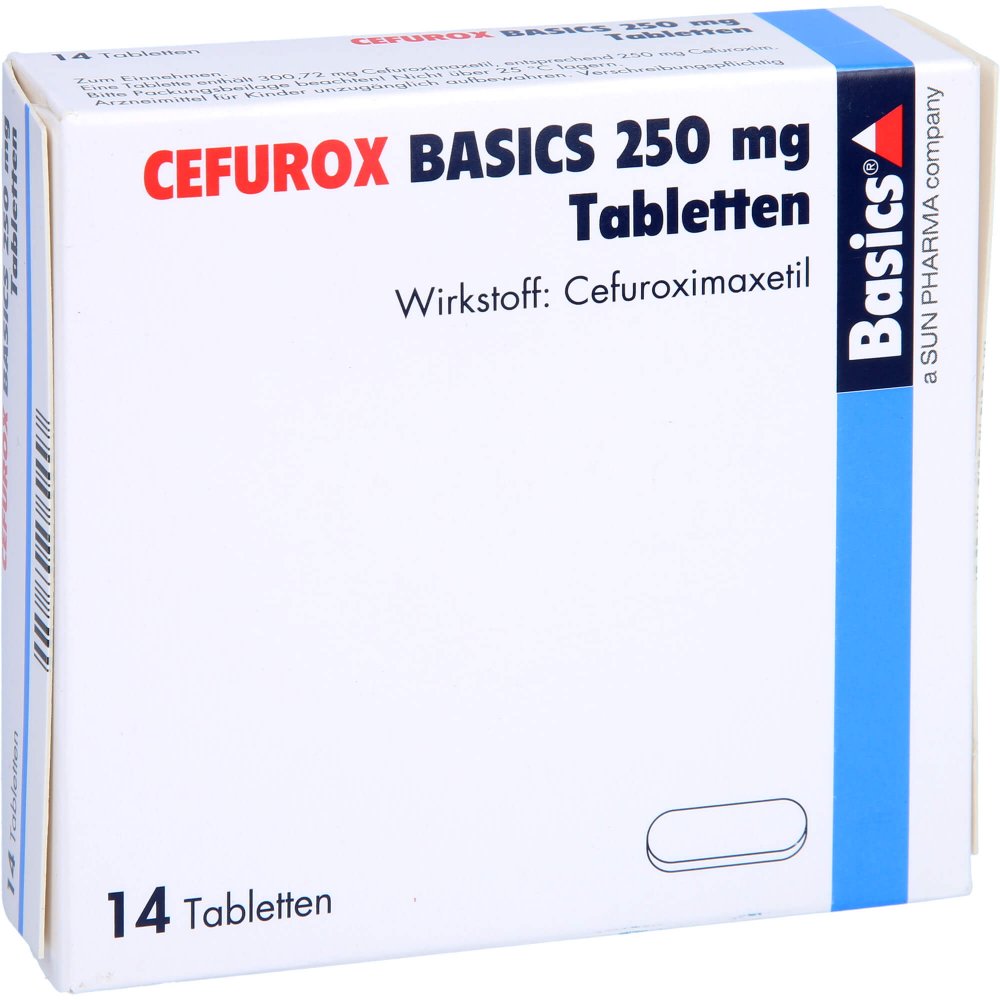 Das Produktfoto zeigt Cefurox Basics 250 Mg Tabletten (14 stk) PZN 12855994