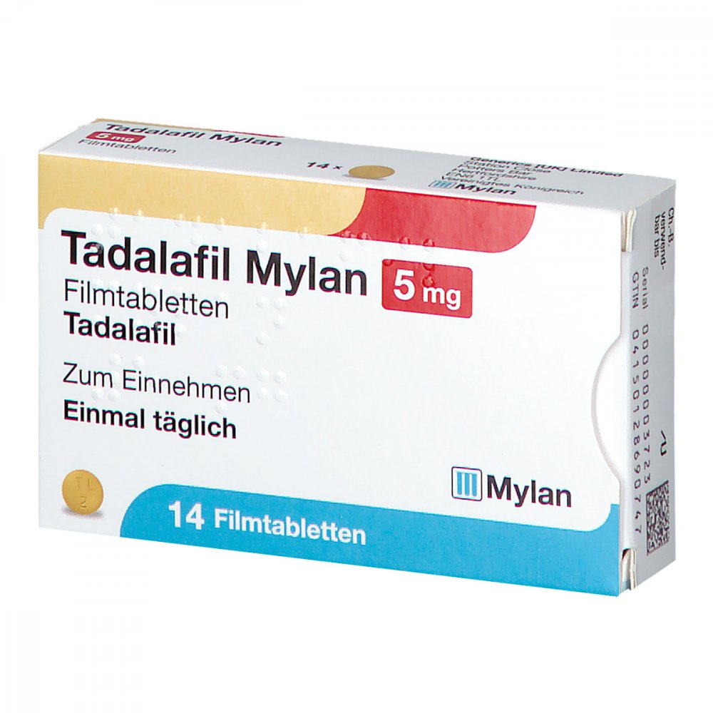 Das Produktfoto zeigt Tadalafil Mylan 5 Mg Filmtabletten (14 stk) PZN 12869074