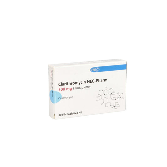 Das Produktfoto zeigt Clarithromycin Hec-Pharm 500 Mg Filmtabletten (10 stk) PZN 12872768