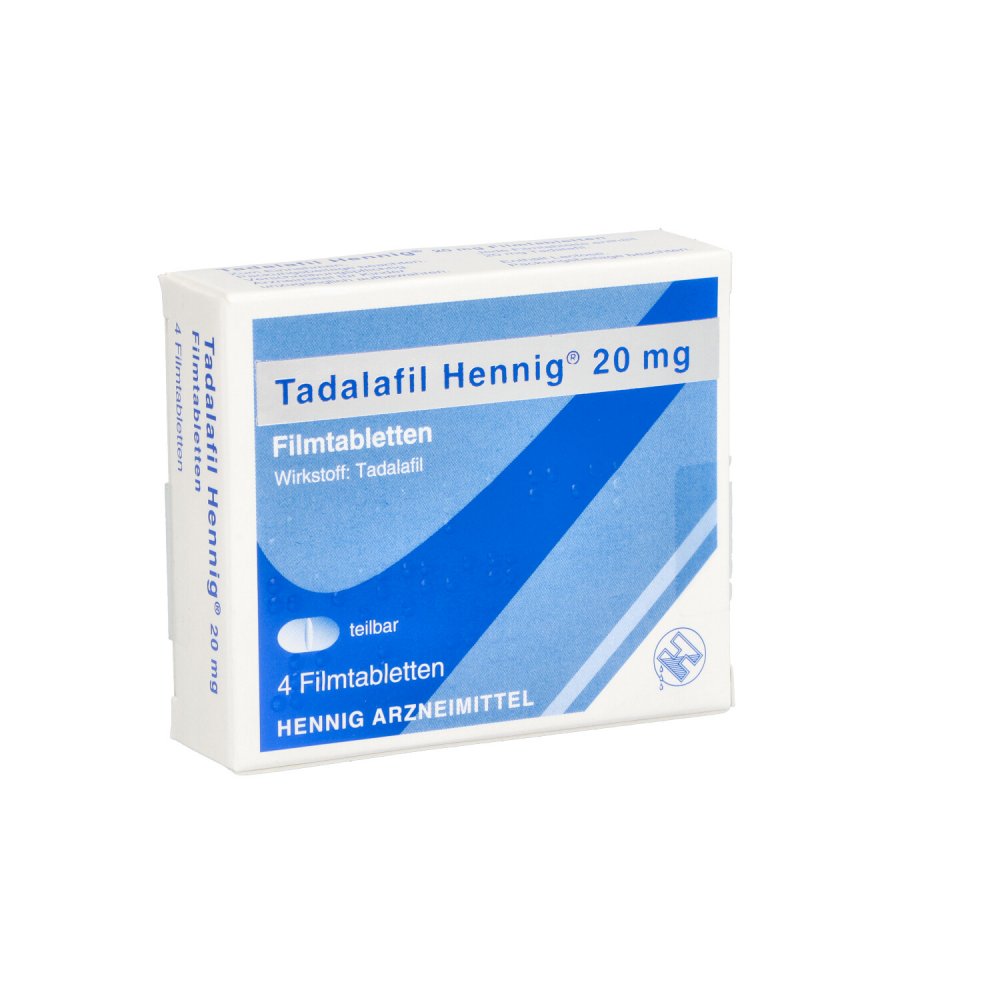 Das Produktfoto zeigt Tadalafil Hennig 20 Mg Filmtabletten (4 stk) PZN 12897774