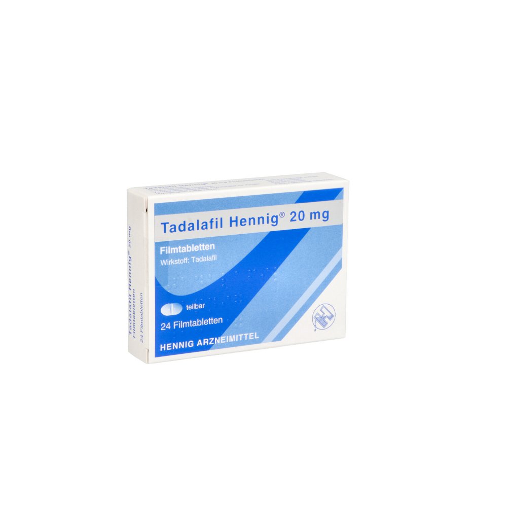 Das Produktfoto zeigt Tadalafil Hennig 20 Mg Filmtabletten (24 stk) PZN 12897828