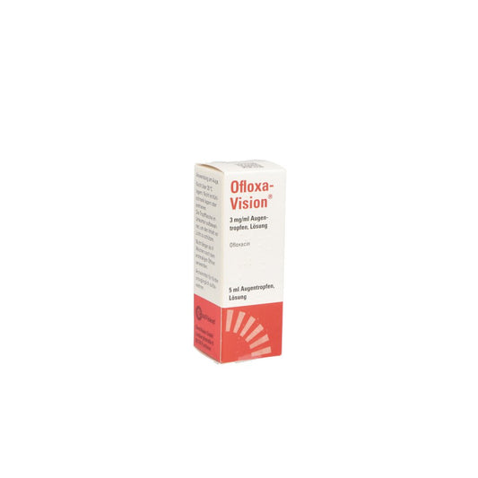 Das Produktfoto zeigt Ofloxa-Vision 3 Mg/Ml Augentropfen Lösung (5 ml) PZN 12900200