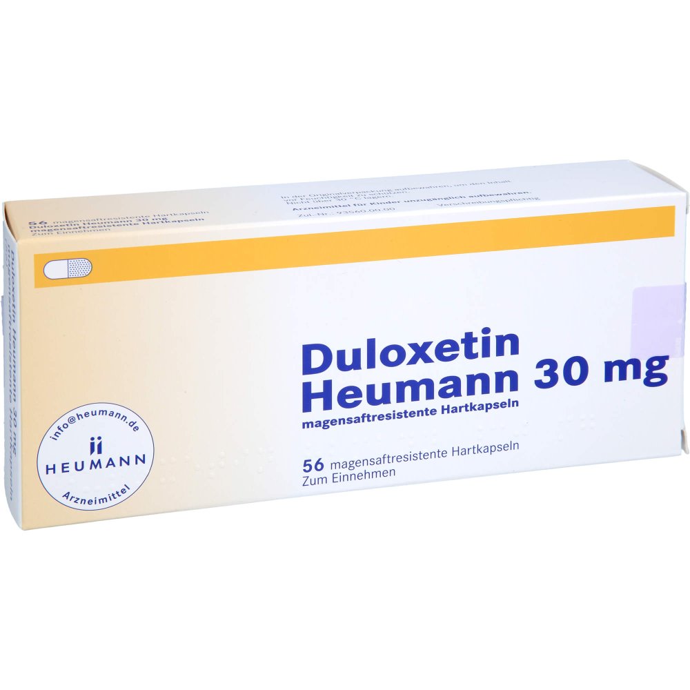 Das Produktfoto zeigt Duloxetin Heumann 30 Mg Magensaftres.Hartkapseln (56 stk) PZN 12955968