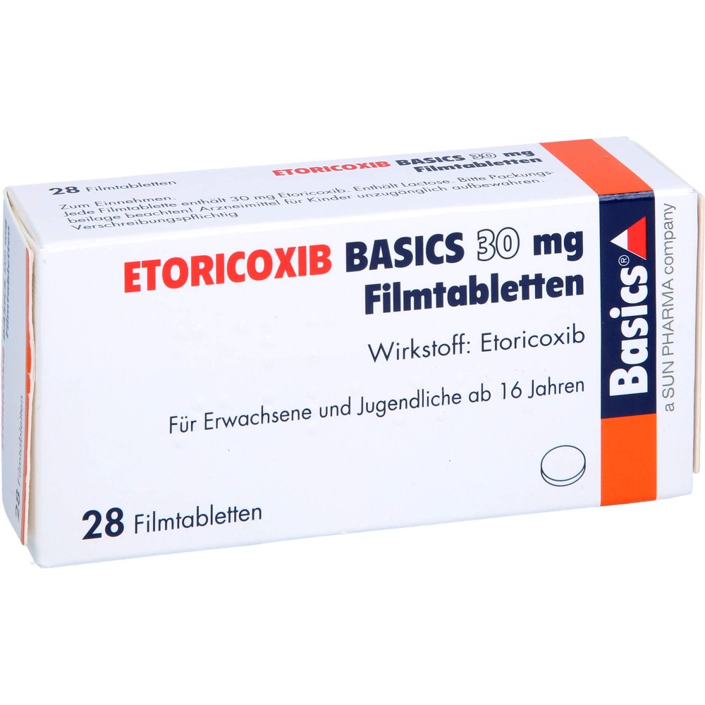 Das Produktfoto zeigt Etoricoxib Basics 30 Mg Filmtabletten (28 stk) PZN 13153194