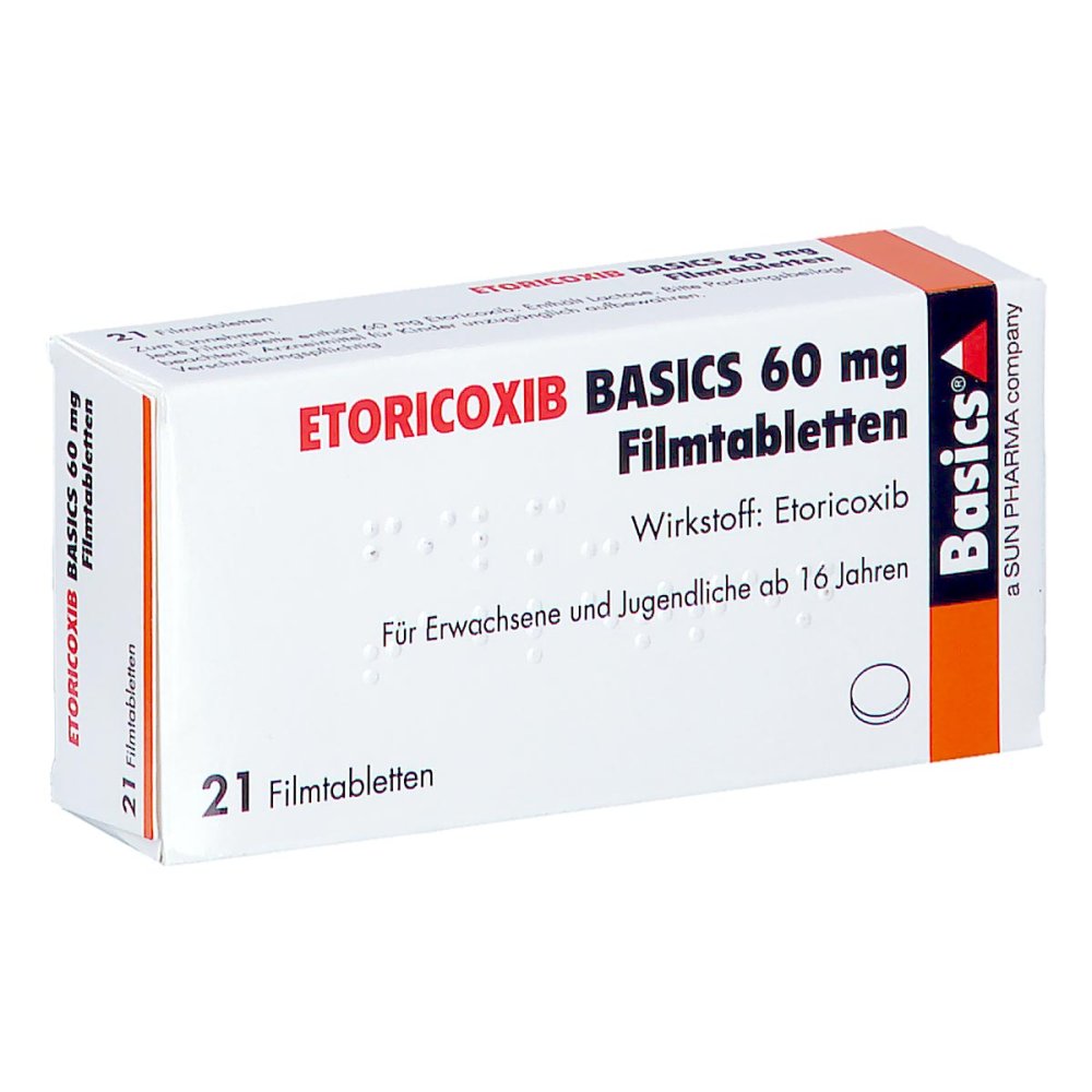 Das Produktfoto zeigt Etoricoxib Basics 60 Mg Filmtabletten (21 stk) PZN 13153225