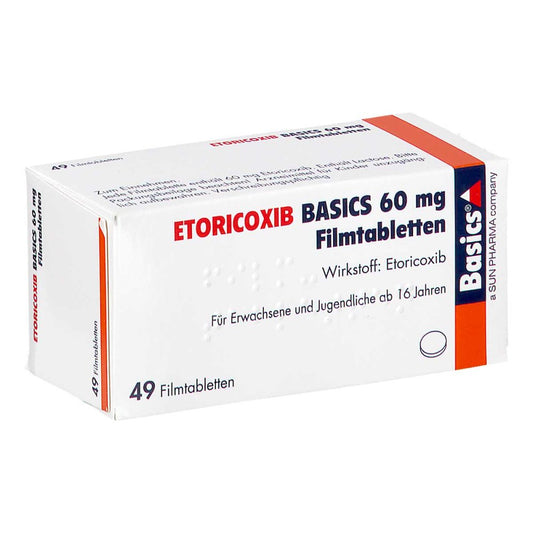 Das Produktfoto zeigt Etoricoxib Basics 60 Mg Filmtabletten (49 stk) PZN 13153231