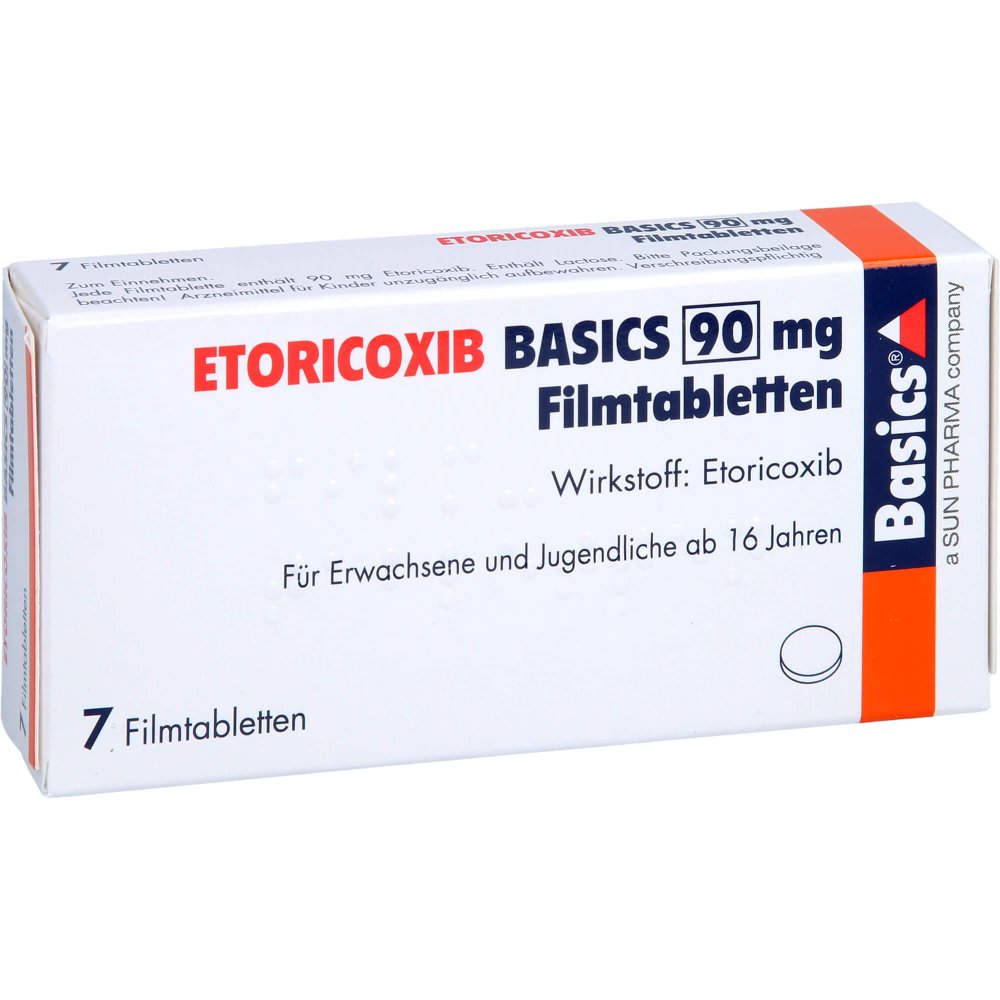Das Produktfoto zeigt Etoricoxib Basics 90 Mg Filmtabletten (7 stk) PZN 13153254