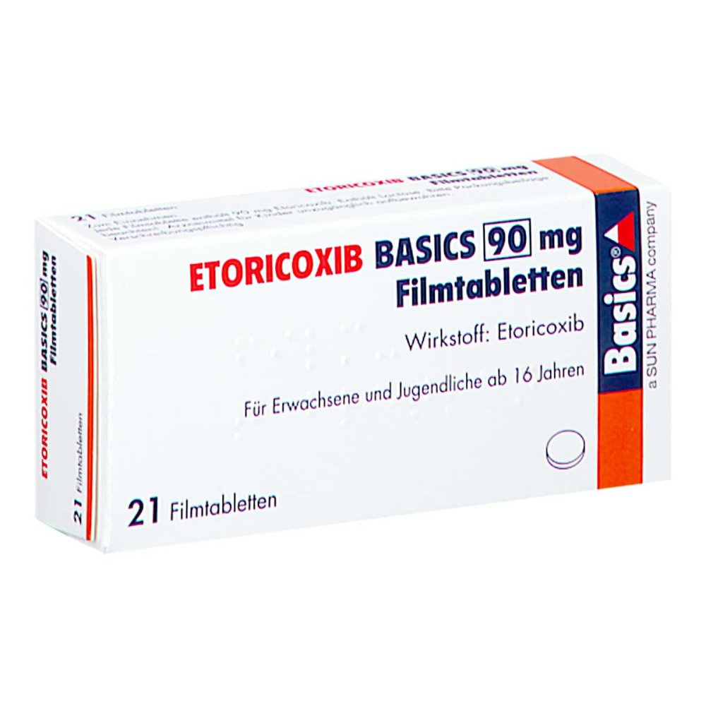 Das Produktfoto zeigt Etoricoxib Basics 90 Mg Filmtabletten (21 stk) PZN 13153260