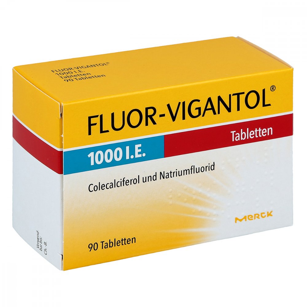 Das Produktfoto zeigt Fluor Vigantol 1.000 I.E. Tabletten (90 stk) PZN 13155715