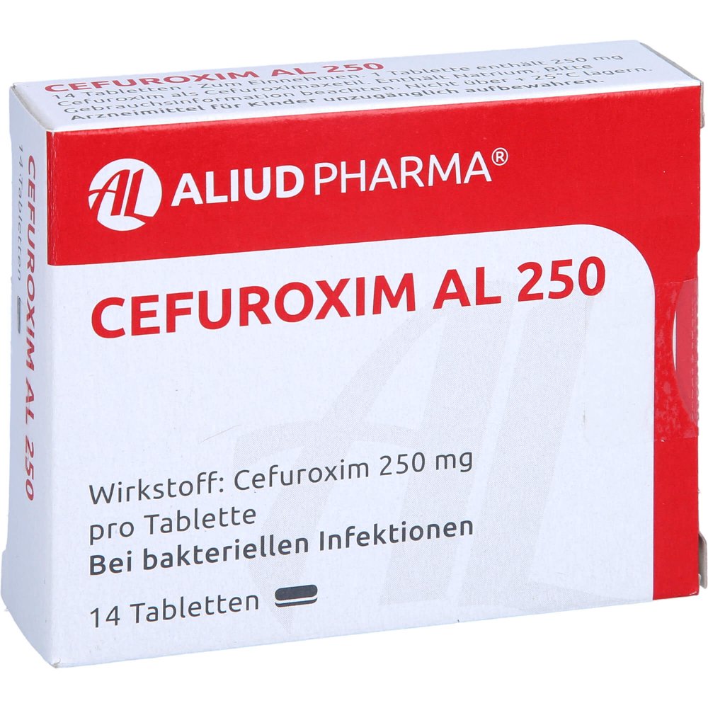 Das Produktfoto zeigt Cefuroxim Al 250 Tabletten (14 stk) PZN 13156413