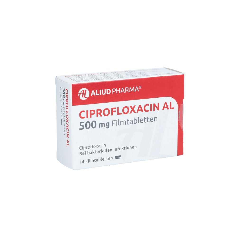 Das Produktfoto zeigt Ciprofloxacin Al 500 Mg Filmtabletten (14 stk) PZN 13156471