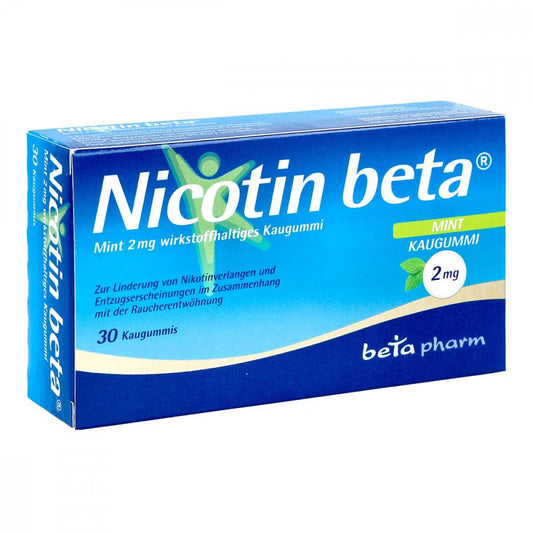 Das Produktfoto zeigt Nicotin Beta Mint 2 Mg Wirkstoffhalt.Kaugummi (30 stk) PZN 13162483