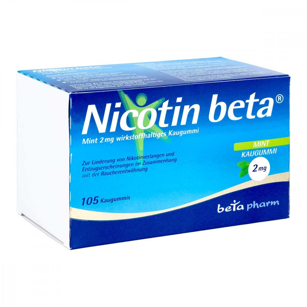 Das Produktfoto zeigt Nicotin Beta Mint 2 Mg Wirkstoffhalt.Kaugummi (105 stk) PZN 13162508