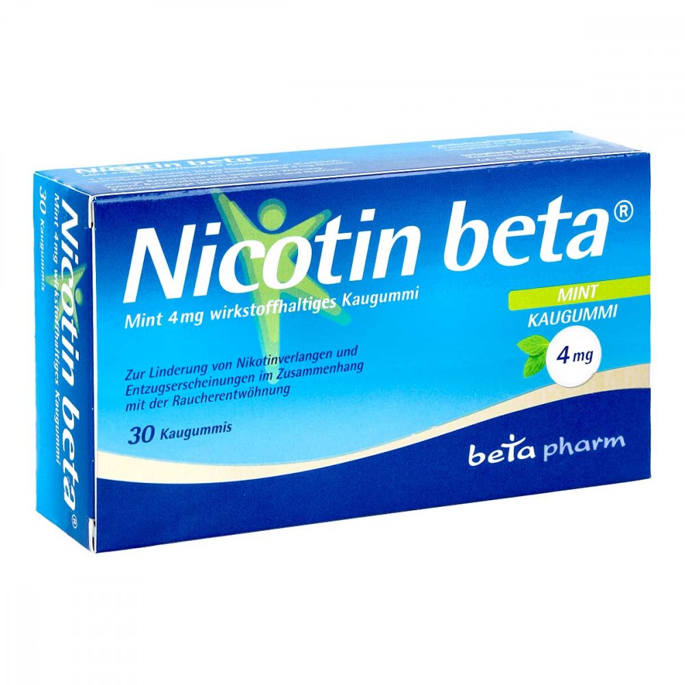 Das Produktfoto zeigt Nicotin Beta Mint 4 Mg Wirkstoffhalt.Kaugummi (30 stk) PZN 13162514