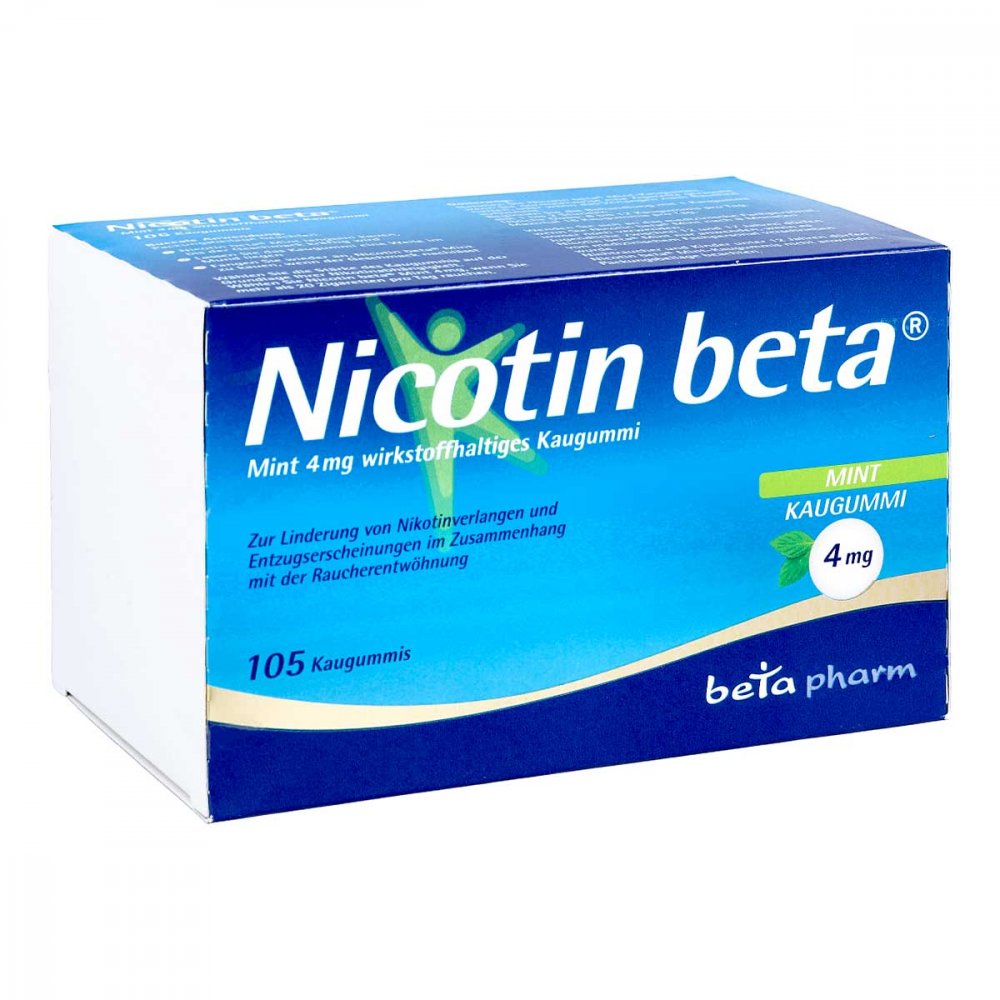 Das Produktfoto zeigt Nicotin Beta Mint 4 Mg Wirkstoffhalt.Kaugummi (105 stk) PZN 13162520