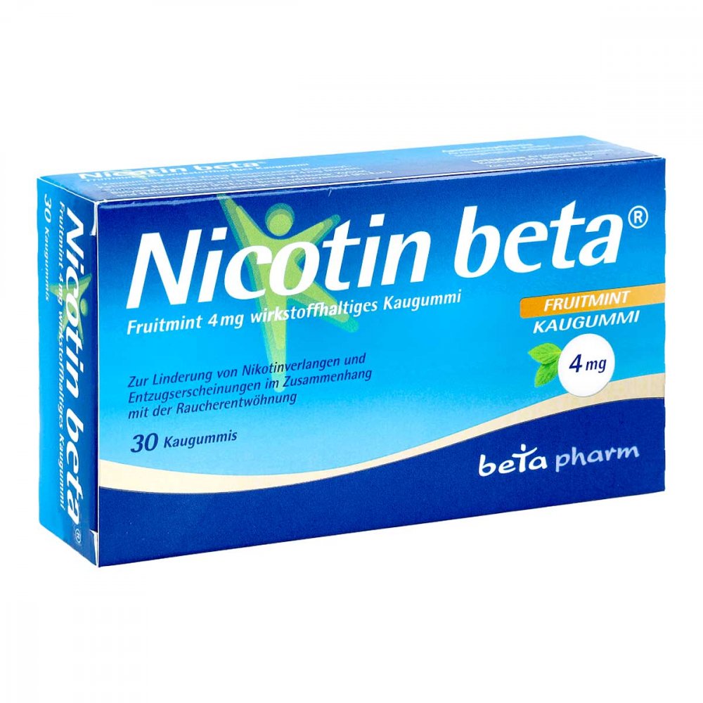 Das Produktfoto zeigt Nicotin Beta Fruitmint 4 Mg Wirkstoffhalt.Kaugummi (30 stk) PZN 13162572