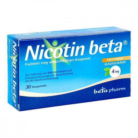 Das Produktfoto zeigt Nicotin Beta Fruitmint 4 Mg Wirkstoffhalt.Kaugummi (30 stk) PZN 13162572