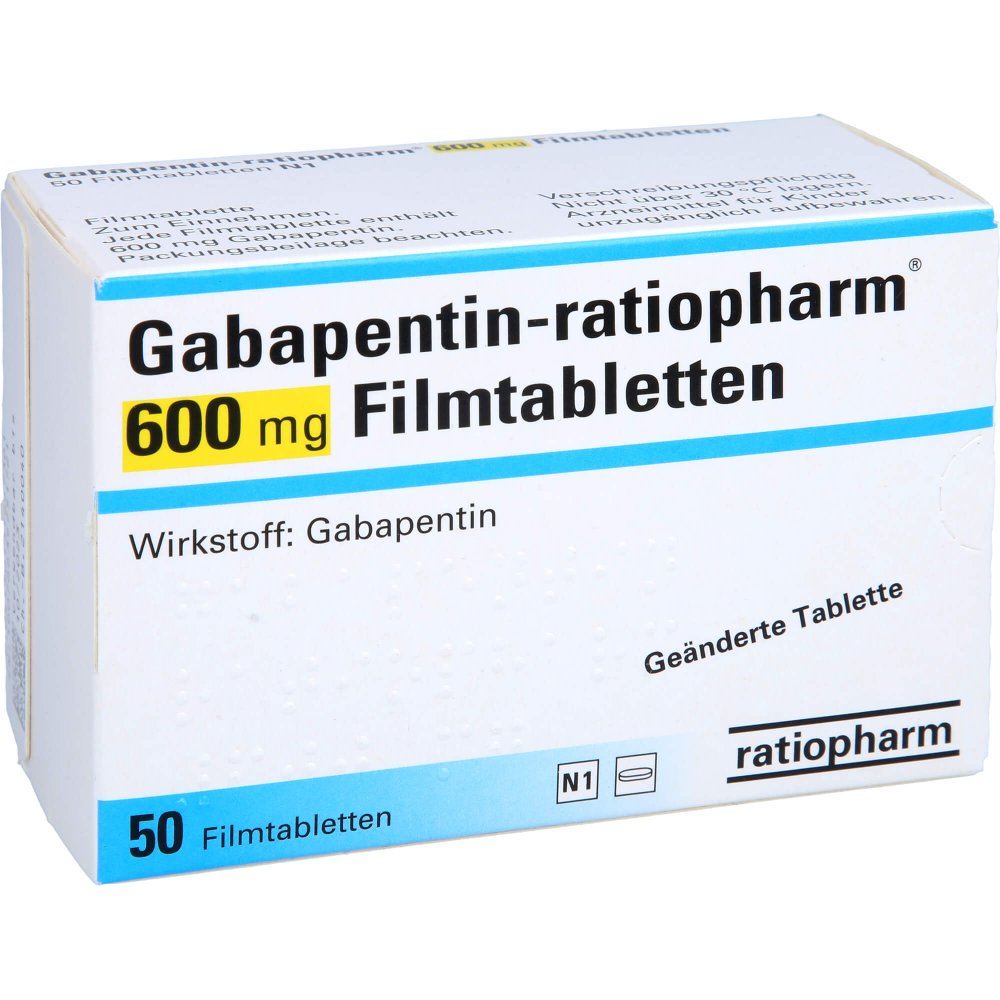 Das Produktfoto zeigt Gabapentin-Ratiopharm 600 Mg Filmtabletten (50 stk) PZN 13166736