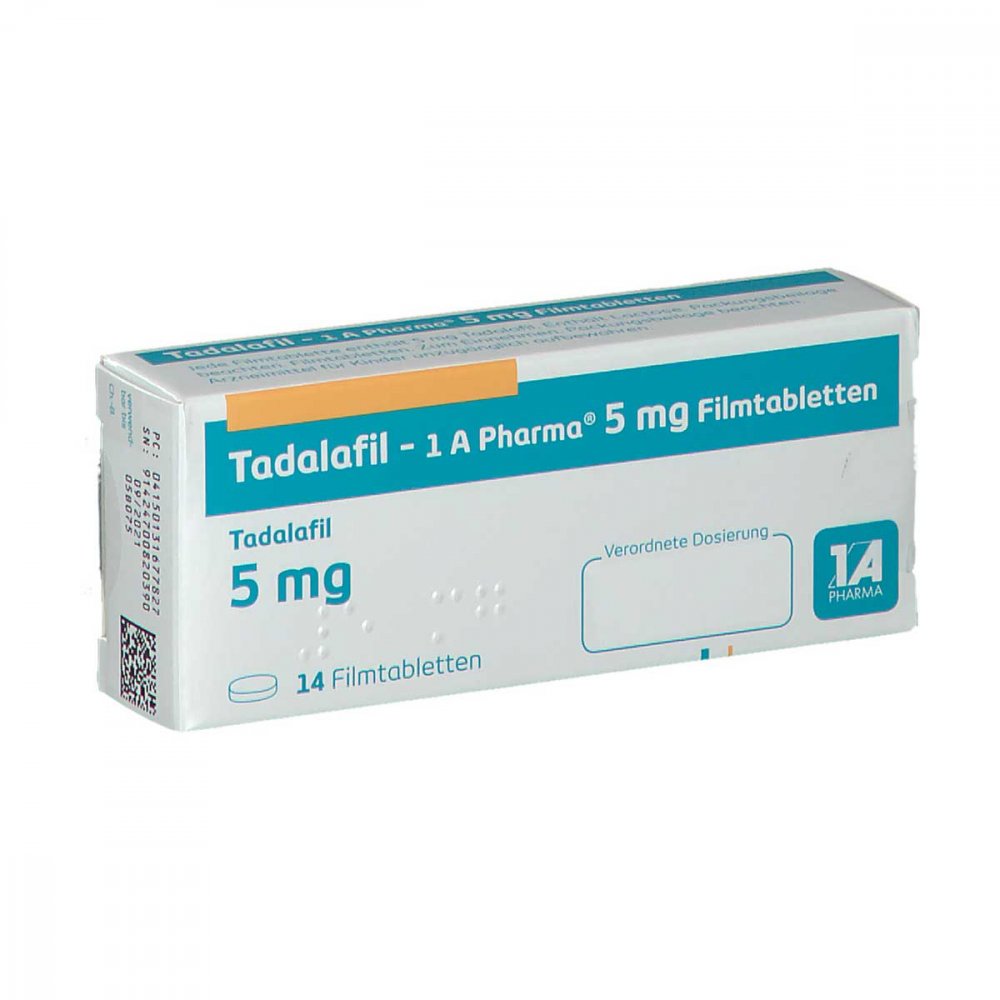 Das Produktfoto zeigt Tadalafil-1a Pharma 5 Mg Filmtabletten (14 stk) PZN 13167782