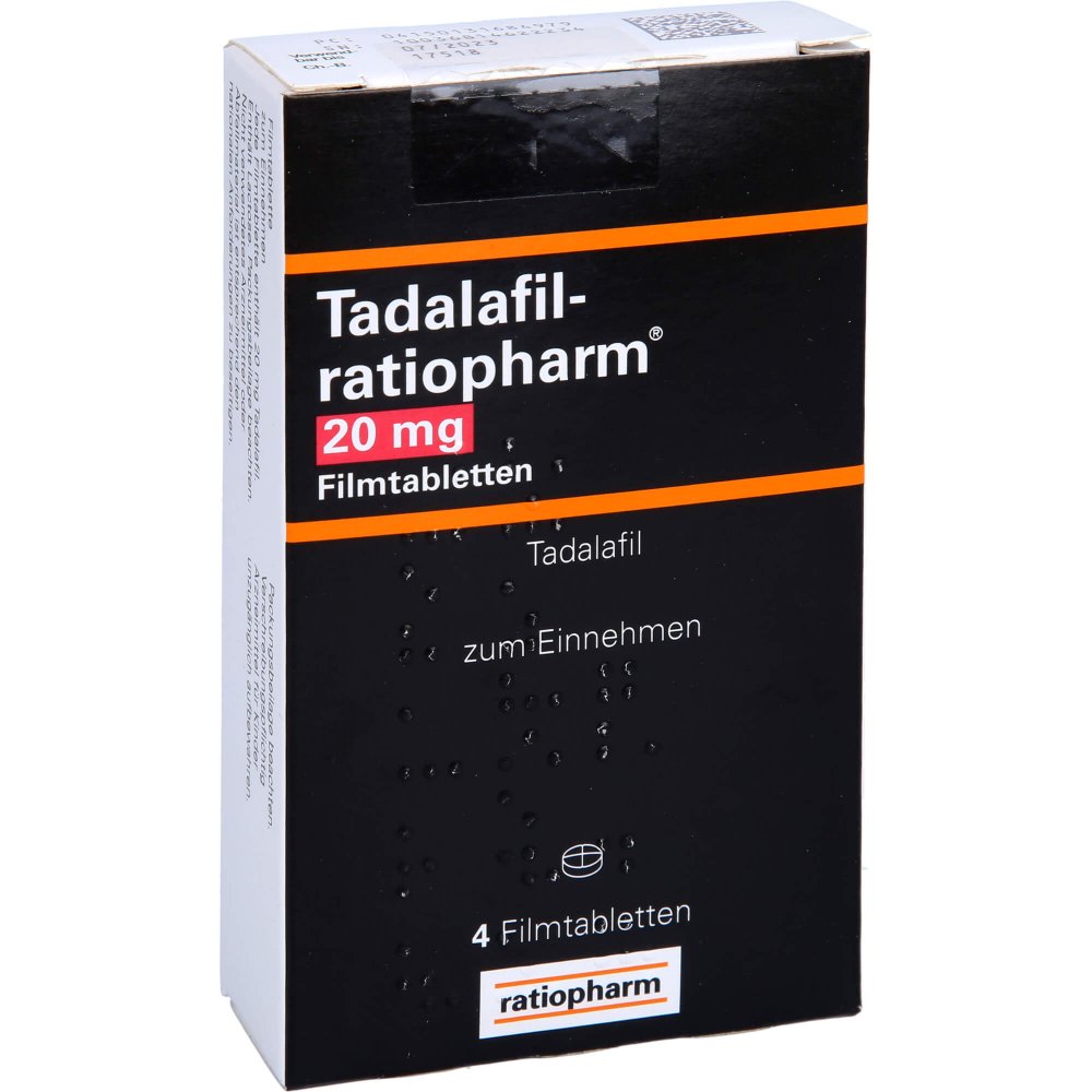 Das Produktfoto zeigt Tadalafil-Ratiopharm 20 Mg Filmtabletten (4 stk) PZN 13168497
